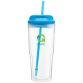 24 Oz. Clear Gulp Tumbler Cup W/Aqua Lid & Straw